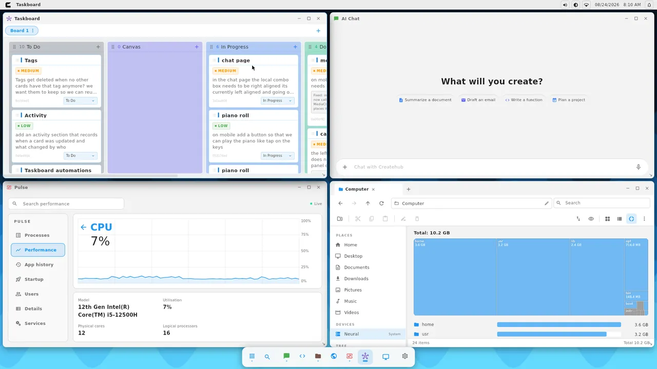 CreateHub OS Taskboard (light theme)